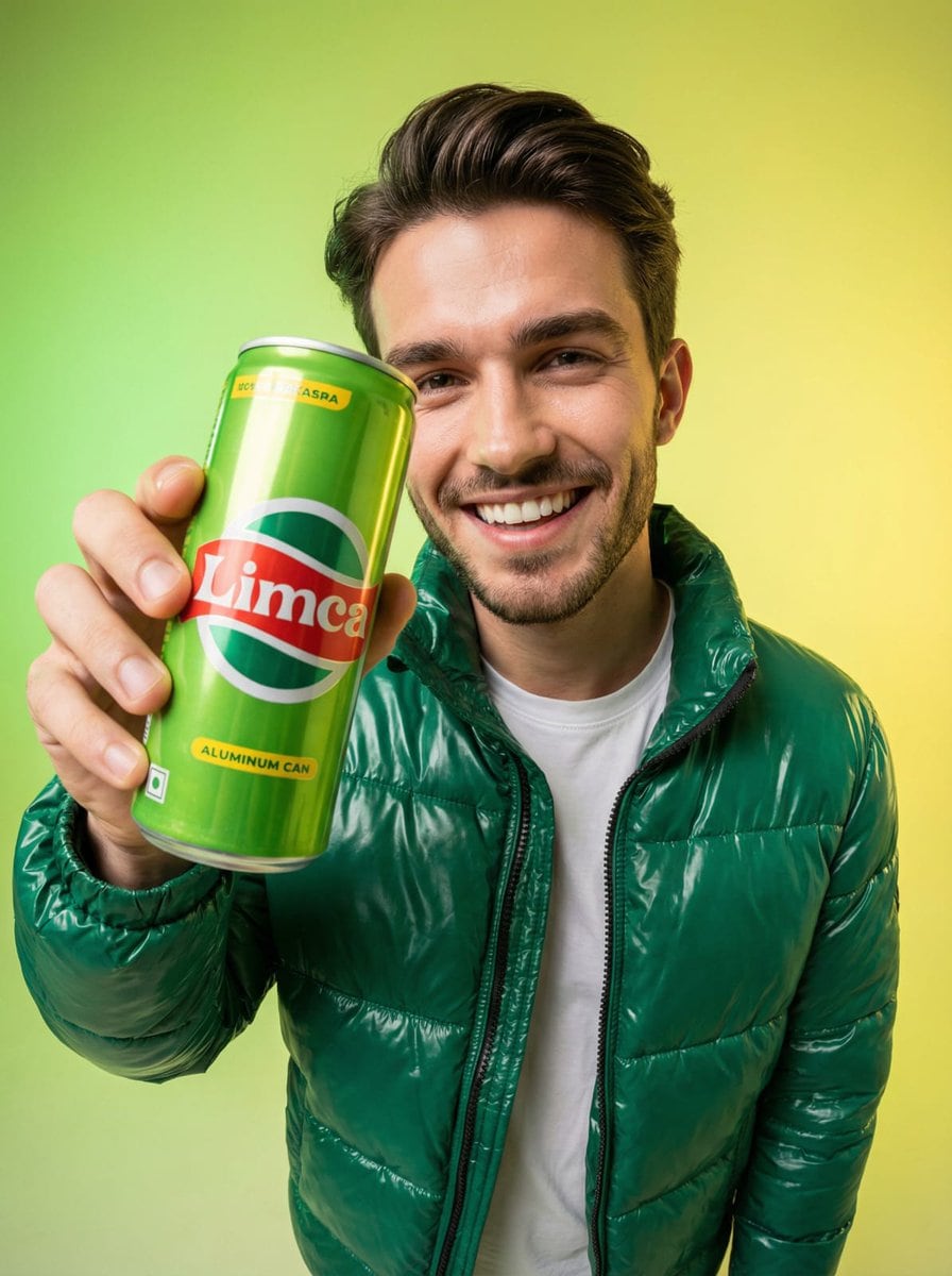 Preview image for Fisheye Studio Portrait with Branded Drink Can prompt