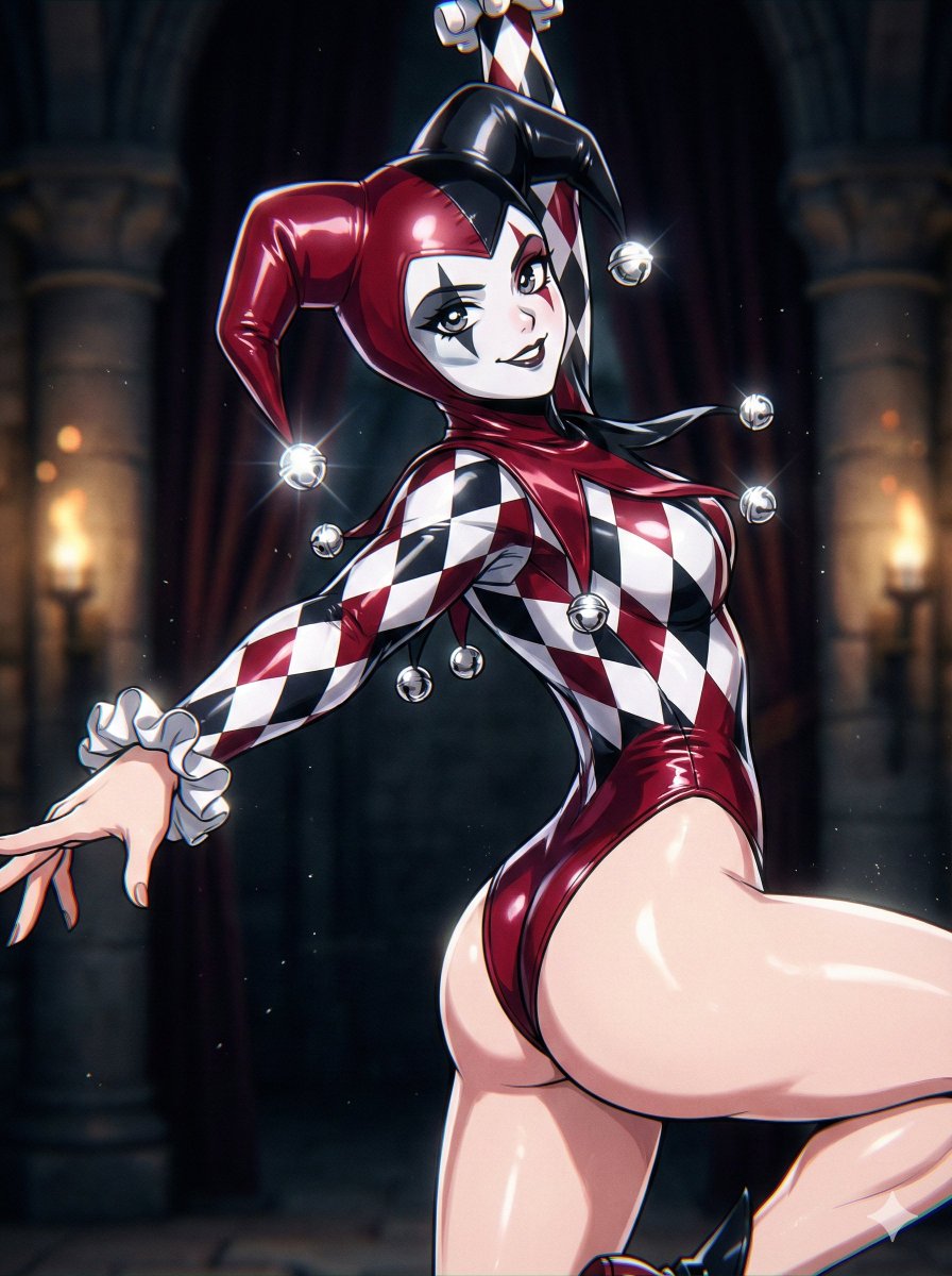 Flash-Lit Jester-Girl Editorial Anime - AI Art AI Generated Artwork