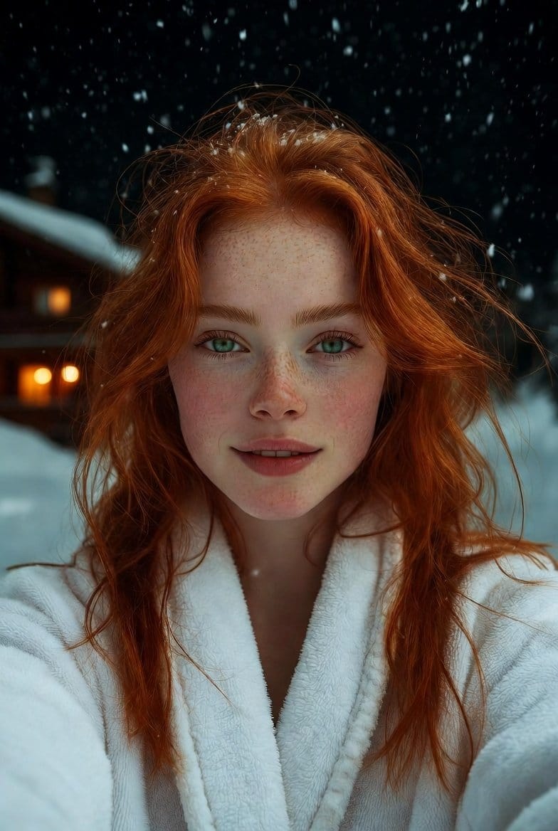 Flash Selfie in Snow at Alpine Chalet Prompt - KI-Prompt