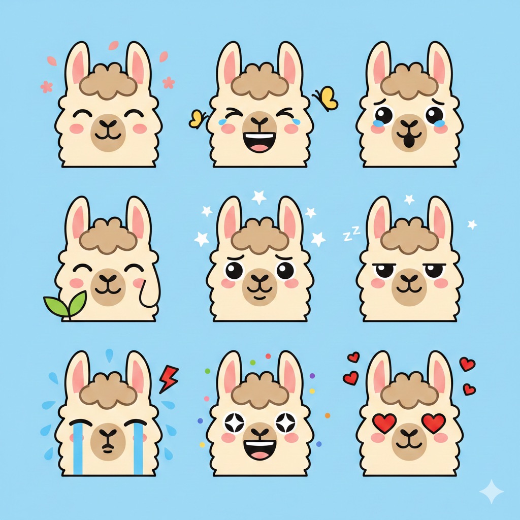 Preview image for Flat Vector Llama Emoji Prompt prompt