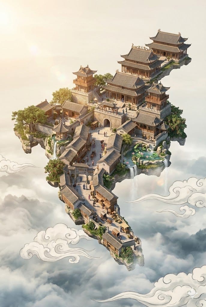 Floating Sky Castle Digital Art Poster Prompt