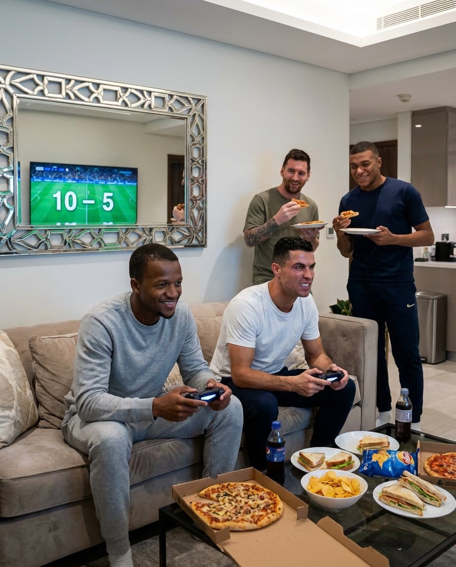 Football Video Game Victory Scene with Ronaldo and Messi Prompt - Prompt de IA