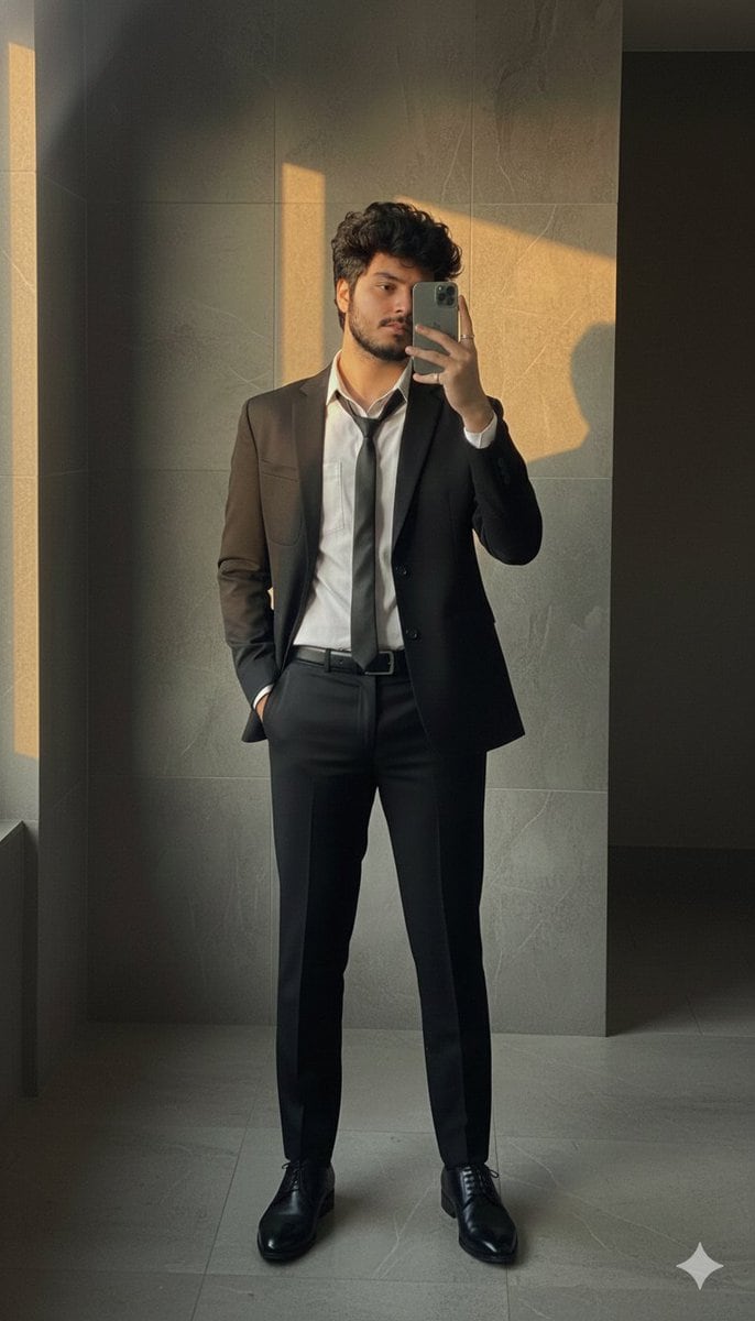 Formal Suit Mirror Selfie with Face Reference Prompt - KI-Prompt