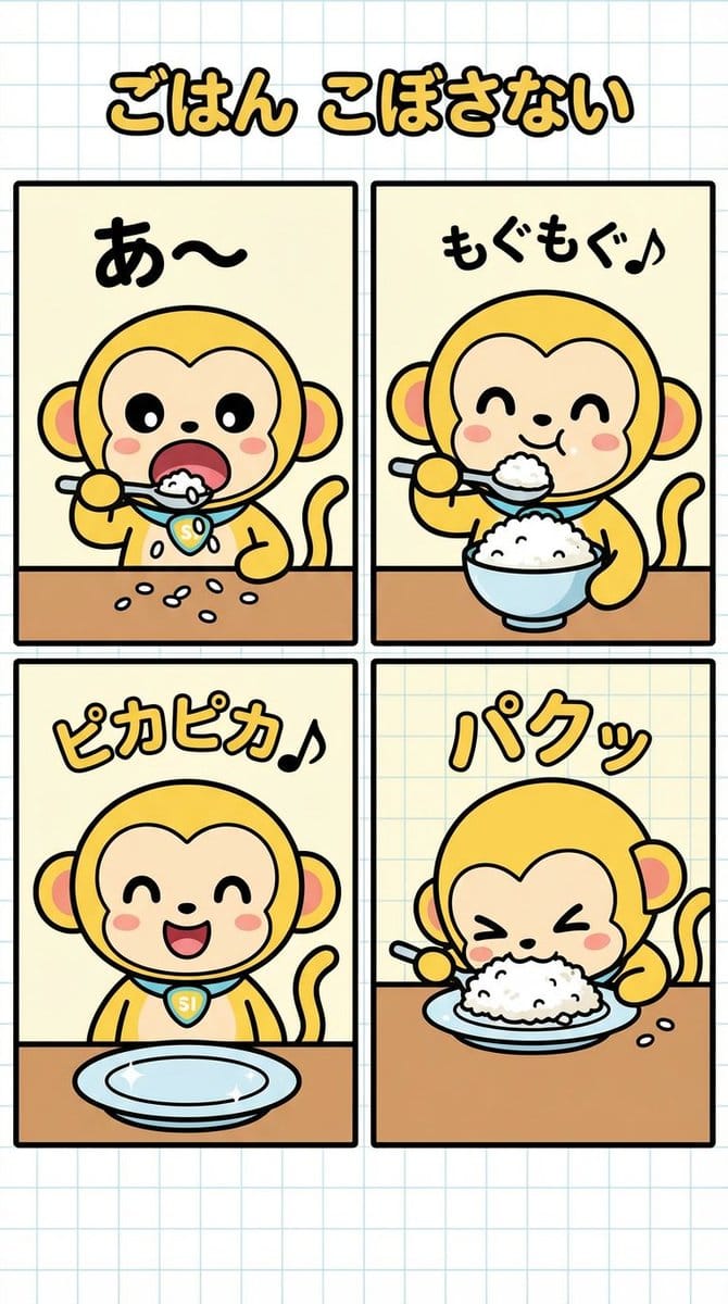 Four-Panel Manga Creation: Don't Spill Your Rice - AI Generated AI Art Style Image Example