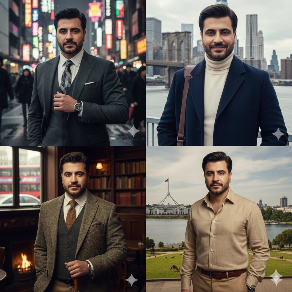Four-Panel City Collage with Face Consistency - AI Generated Realistic Style Image Example