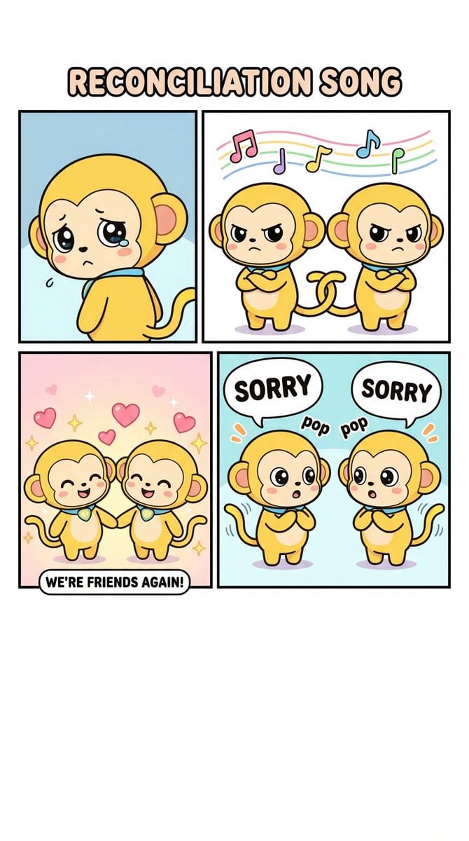 Four-Panel Comic: Reconciliation Song (English Version) - AI Generated AI Art Style Image Example