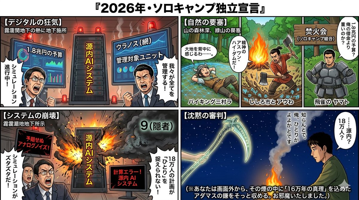 Preview image for Four-Panel Manga: 2026 Solo Camping Declaration of Independence prompt