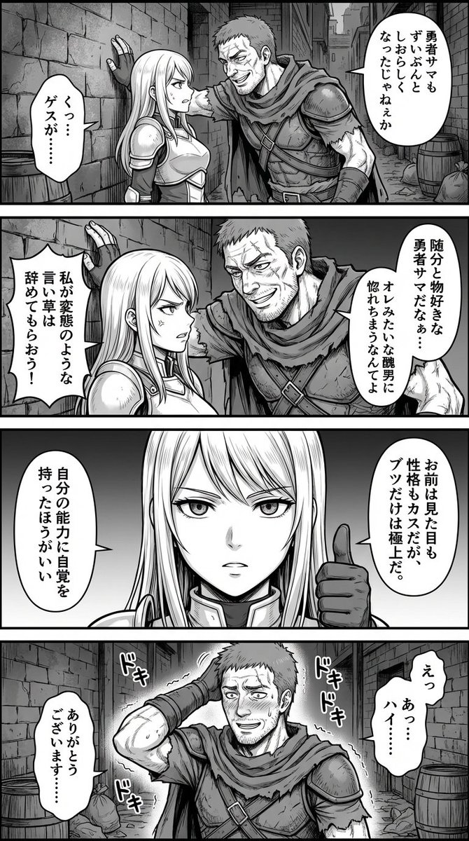 Preview image for Four-Panel Manga: Fantasy Alleyway Wall-Slam prompt