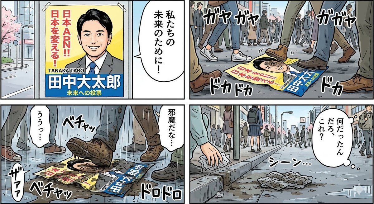 Preview image for Four-Panel Manga: Poster Covered in Mud prompt