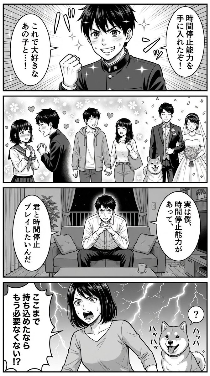 Preview image for Four-Panel Manga Prompt for Nano Banana Pro: Time Stop Comedy prompt
