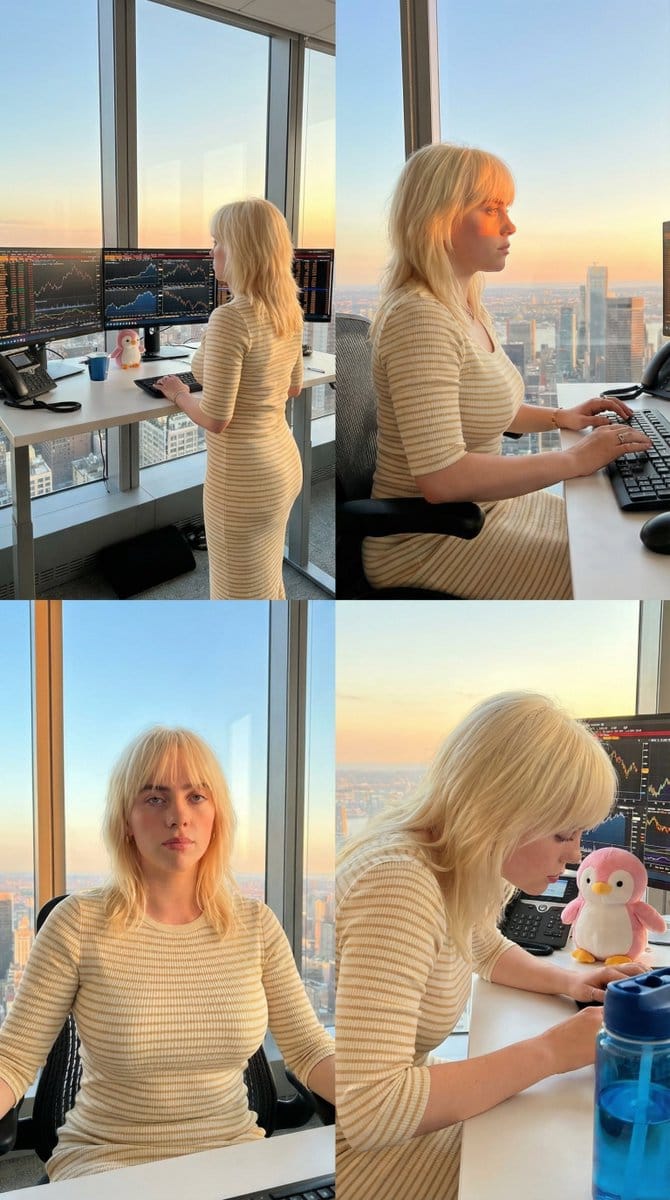 Four-Panel Trading Workspace Lifestyle Collage at Sunset - AI Generated Abstract Style Image