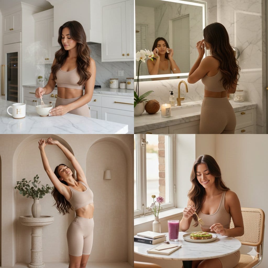 Four-Scene Luxury Wellness Lifestyle Vignettes - AI 프롬프트