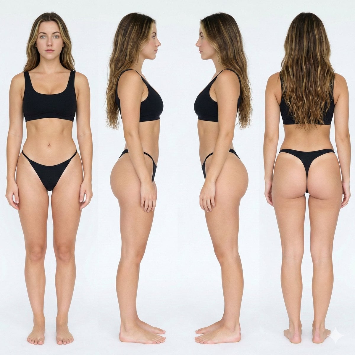 Four-View Character Reference Sheet for 3D Modeling - AI Generated Character Style Image Example