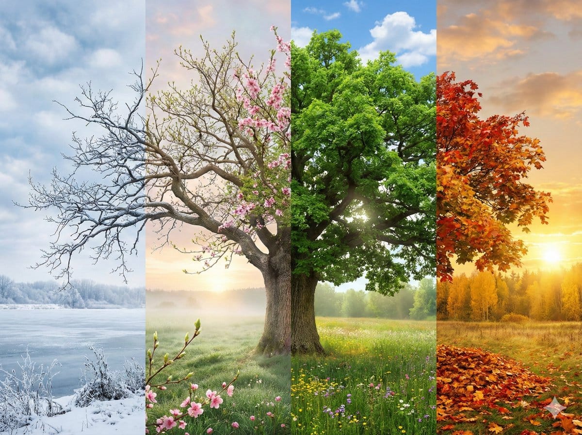 Four Seasons Transition Prompt - AI Generated Realistic Style Image Example