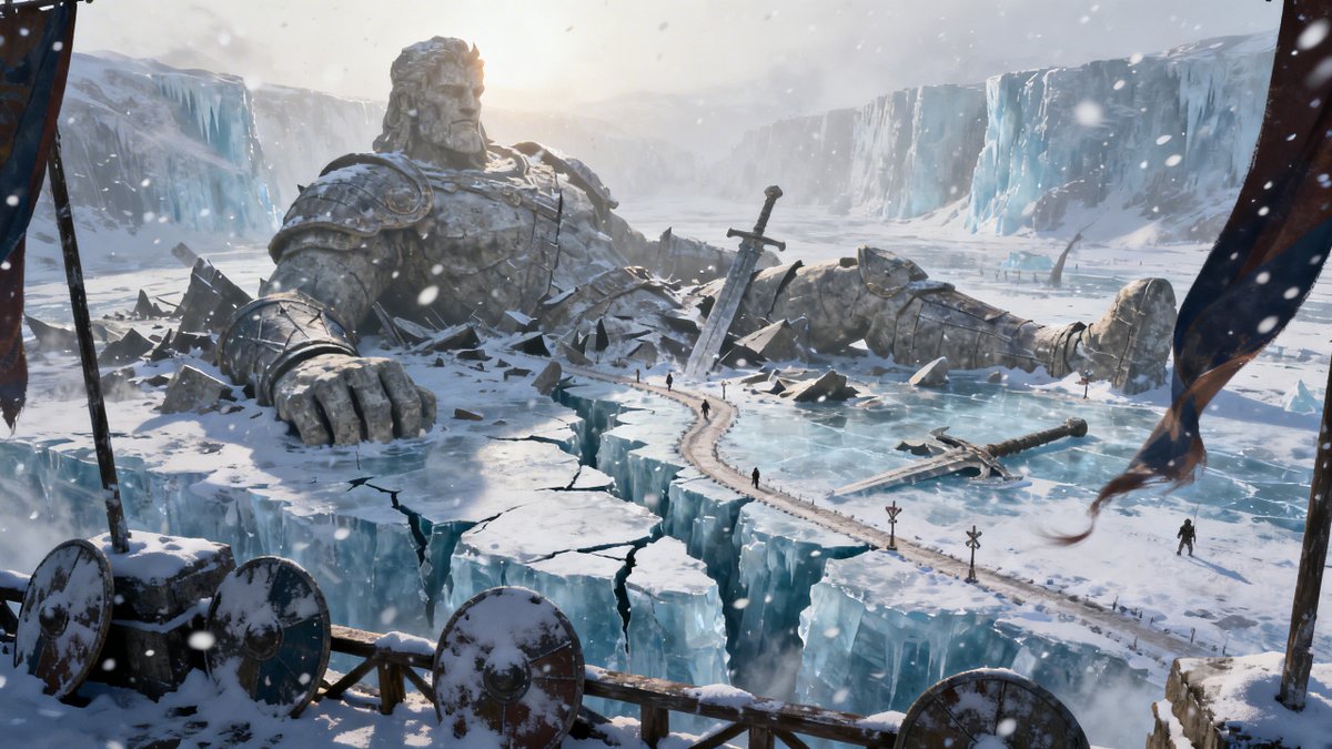 Preview image for Frozen Valley of Fallen Titans Concept Art prompt