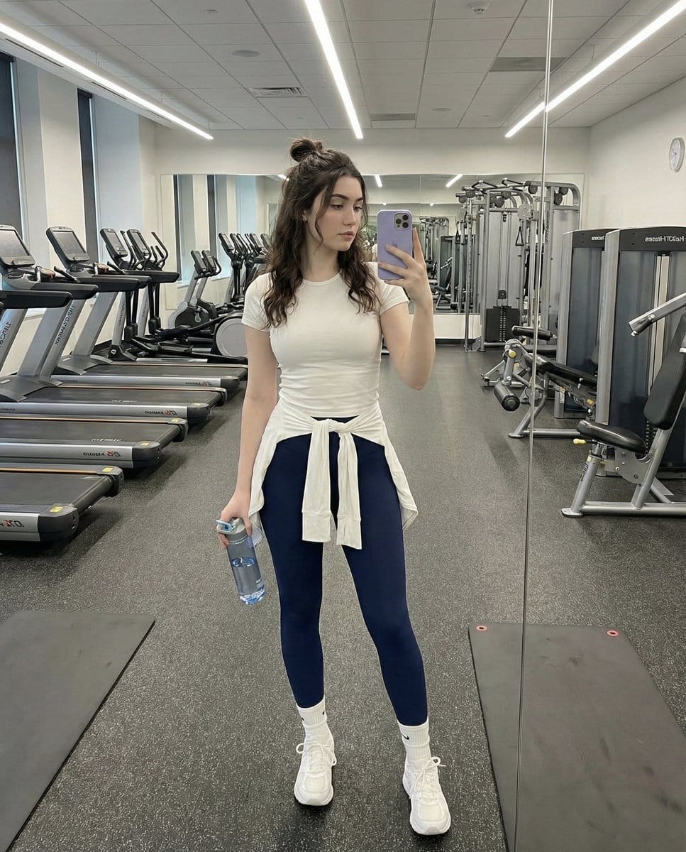 Full-Body Mirror Selfie in a Modern Gym - AI 프롬프트