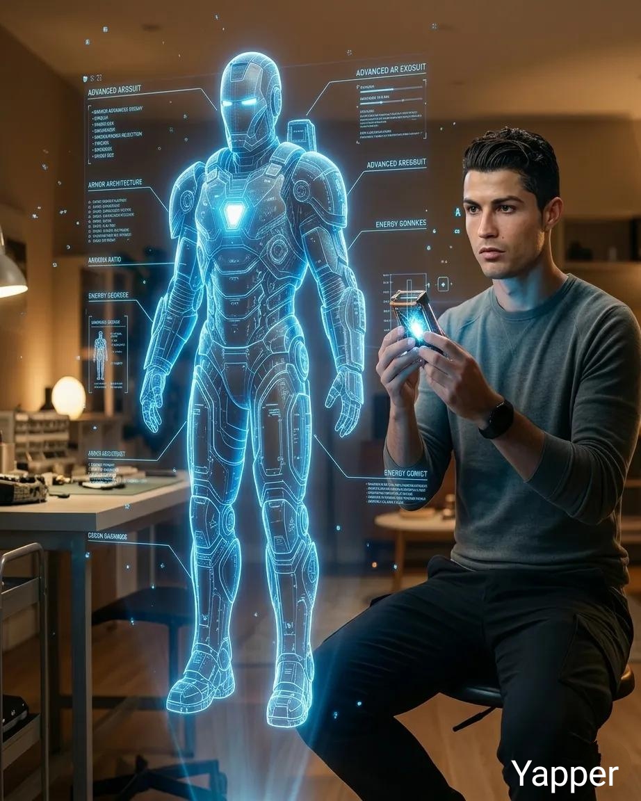 Preview image for Futuristic Engineer with Holographic Exosuit prompt