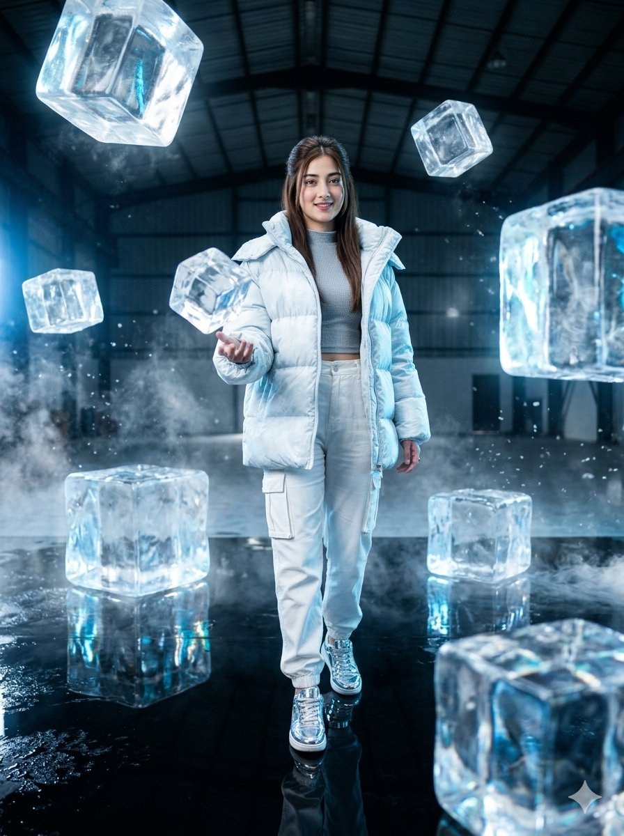 Preview image for Futuristic Frozen Warehouse Fashion Shoot prompt