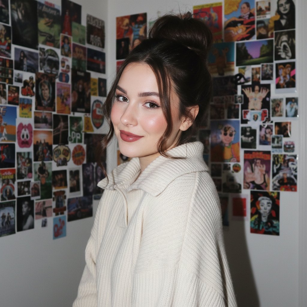 Preview image for Gen Z/Y2K Flash Portrait in Poster-Covered Bedroom prompt