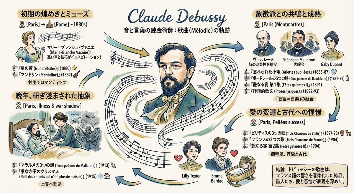Generating a Graphic Record of Debussy's Songs - AI Generated AI Art Style Image Example