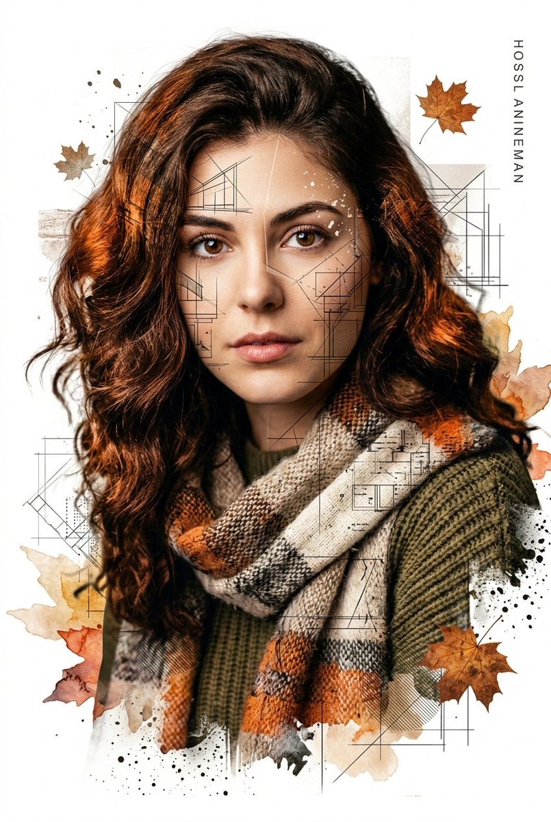Preview image for Gentle Autumn Mood Mixed-Media Portrait Poster Prompt prompt