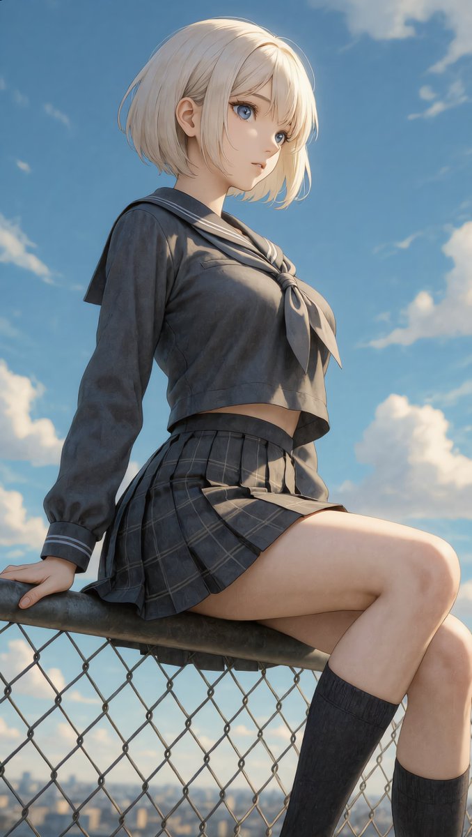 Girl on Rooftop Looking at the Sky