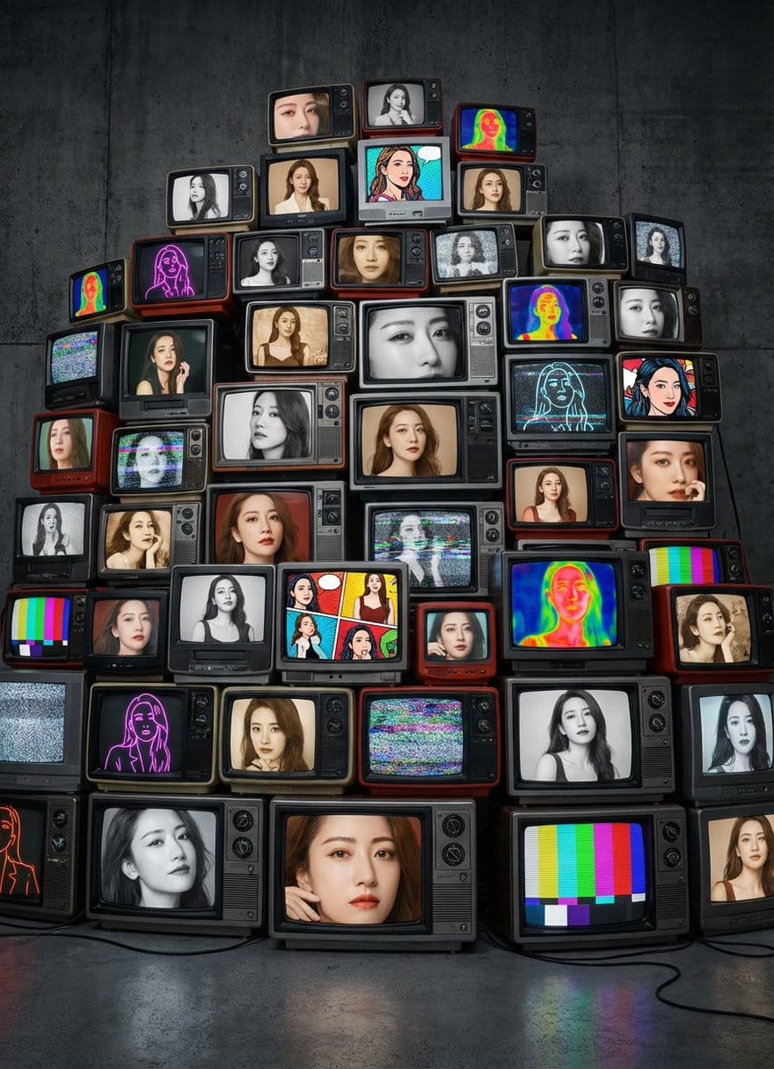 Girlfriend Portrait on Vintage CRT TV Wall - AI Prompt