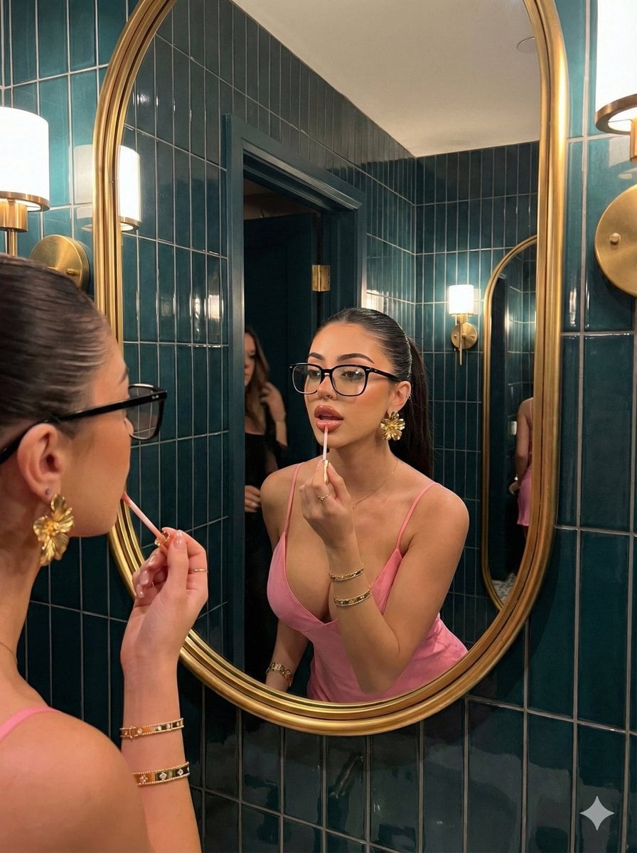 Glamorous Mirror Reflection Beauty Shot Prompt