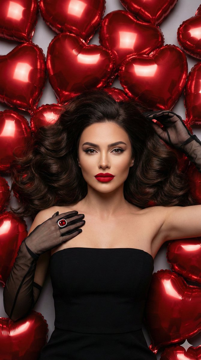 Glamorous Red Heart Balloon Studio Portrait Prompt - AI Art AI Generated Artwork