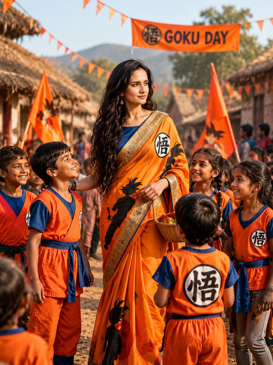 Preview image for Goku-Inspired Saree Village Celebration prompt