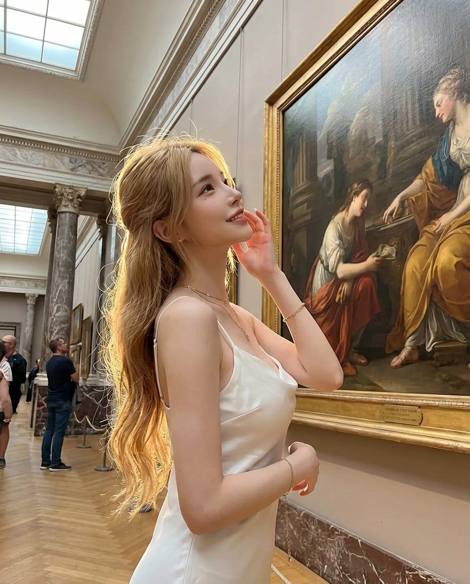 Golden Hour Art Museum Portrait Prompt - AI Generated Character Style Image Example