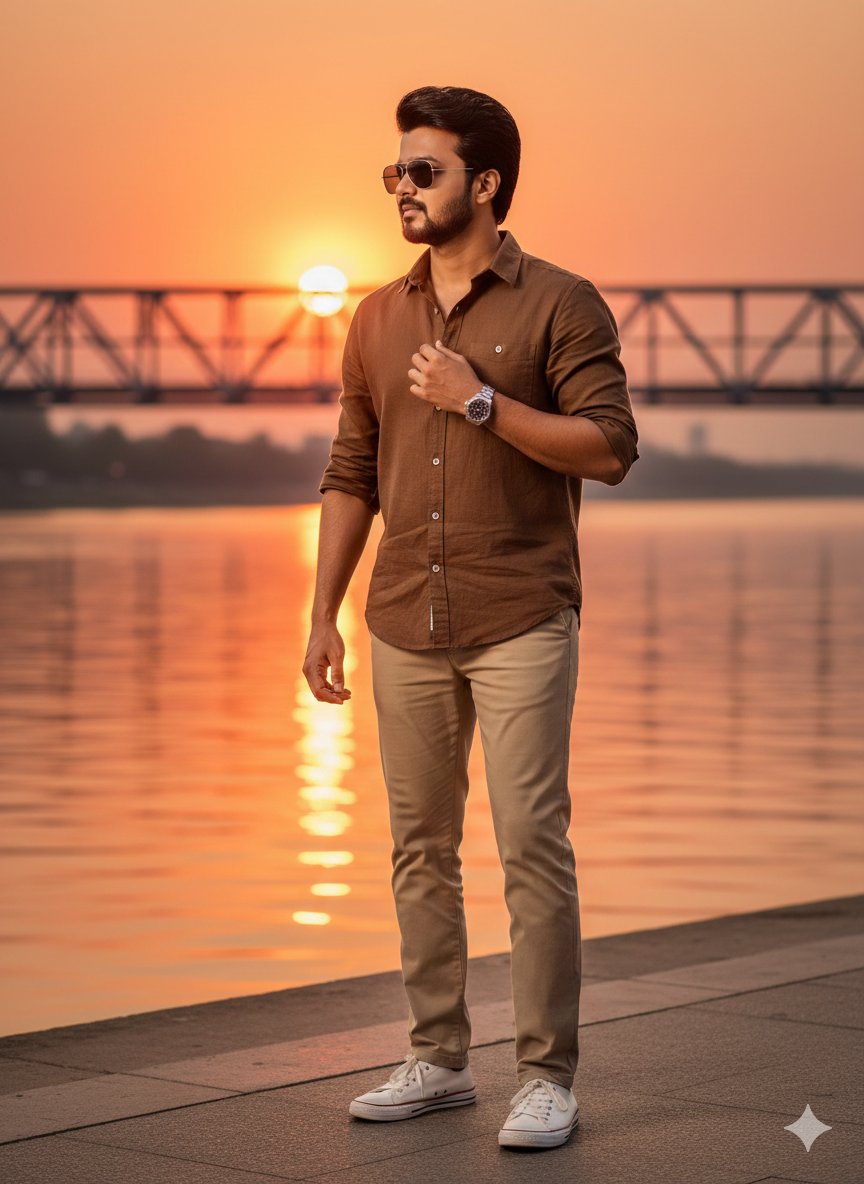 Preview image for Golden Hour Riverside Portrait with Identity Lock prompt