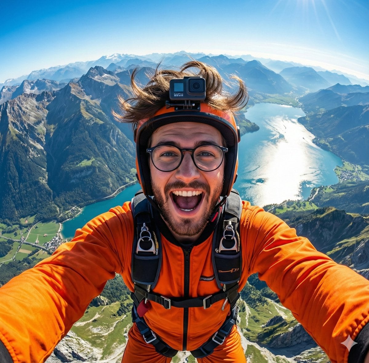 GoPro-style extreme sports selfie prompt - AI Prompt