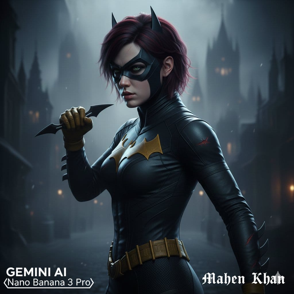 Gothic Noir Vigilante Portrait (Batgirl Inspired) - AI提示詞