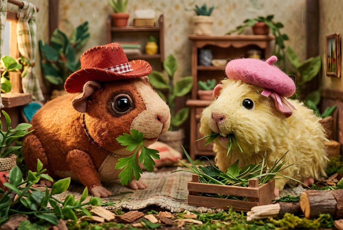 Guinea Pigs with Fashion Accessories - AI Art AI Generated Artwork