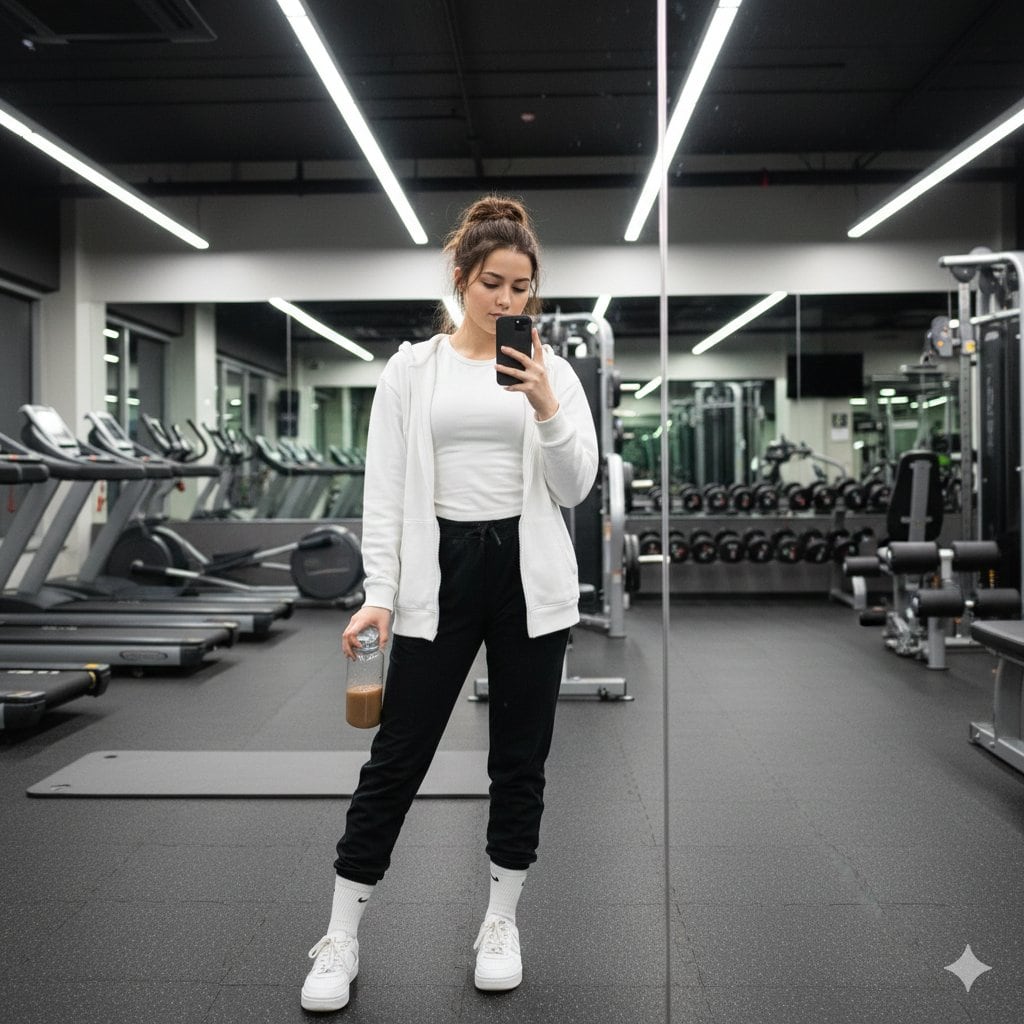 Gym Mirror Selfie with Identity Lock Prompt - AI Prompt