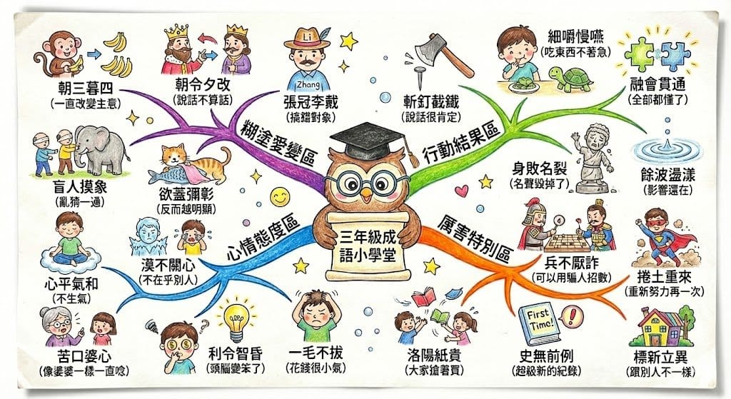 Hand-drawn mind map for explaining Chinese idioms - AI Generated Character Style Image Example