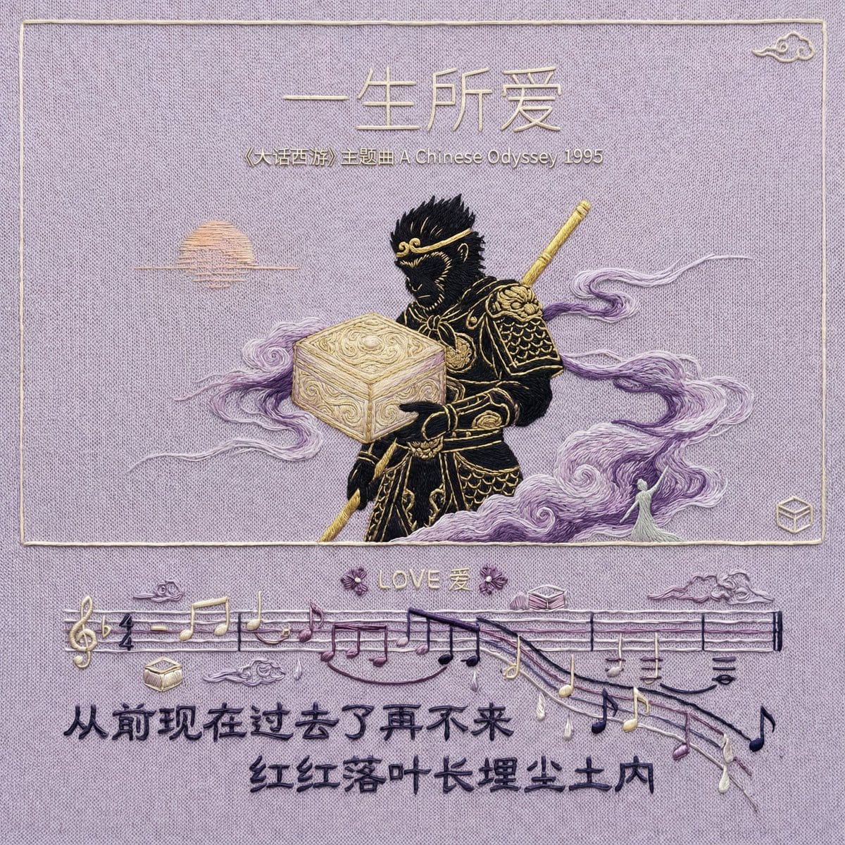 Hand-Embroidered Silk Album Cover Prompt (Music/Lyrics) - Prompt IA