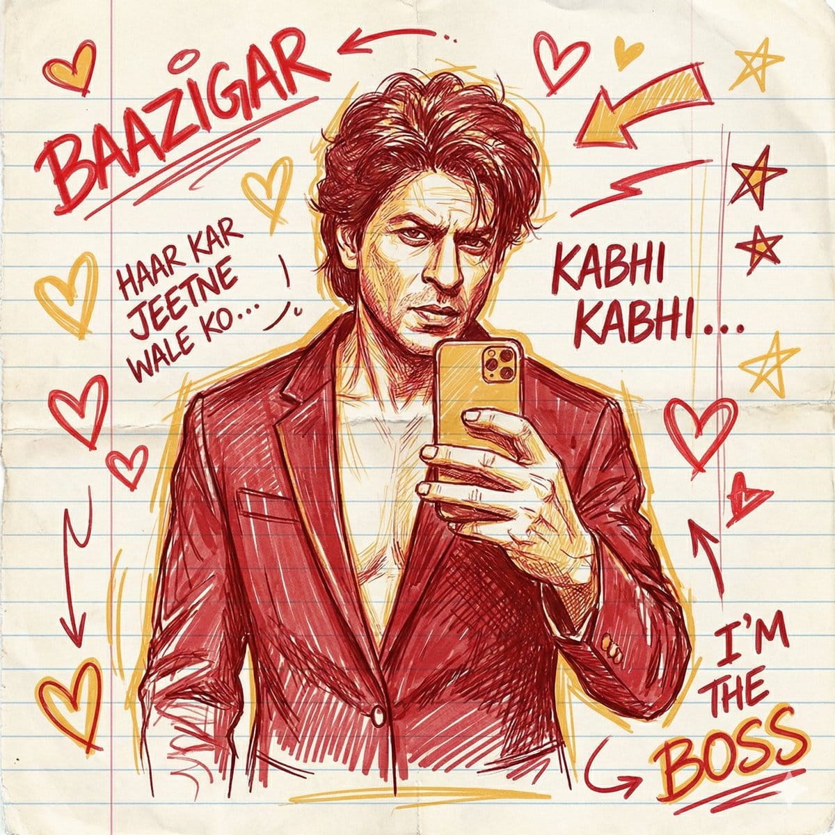 Hand-Sketched Pop-Art Illustration of Shah Rukh Khan - AI Generated AI Art Style Image Example