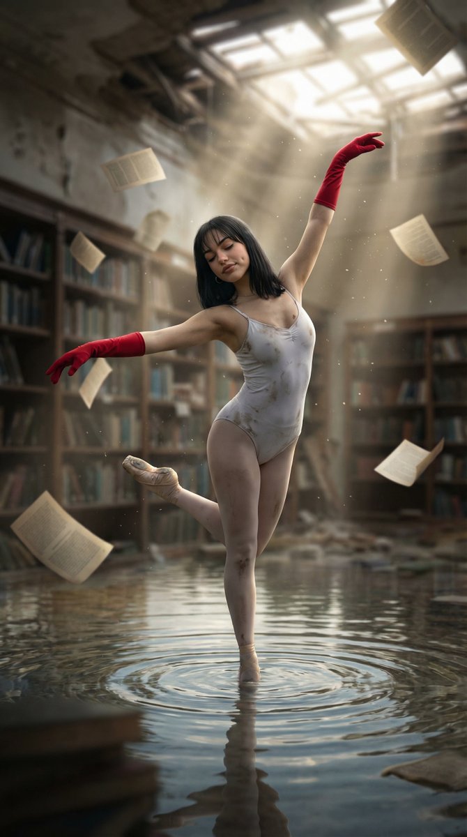 Preview image for Haunting Ballerina in a Flooded Library (Flow Prompt) prompt