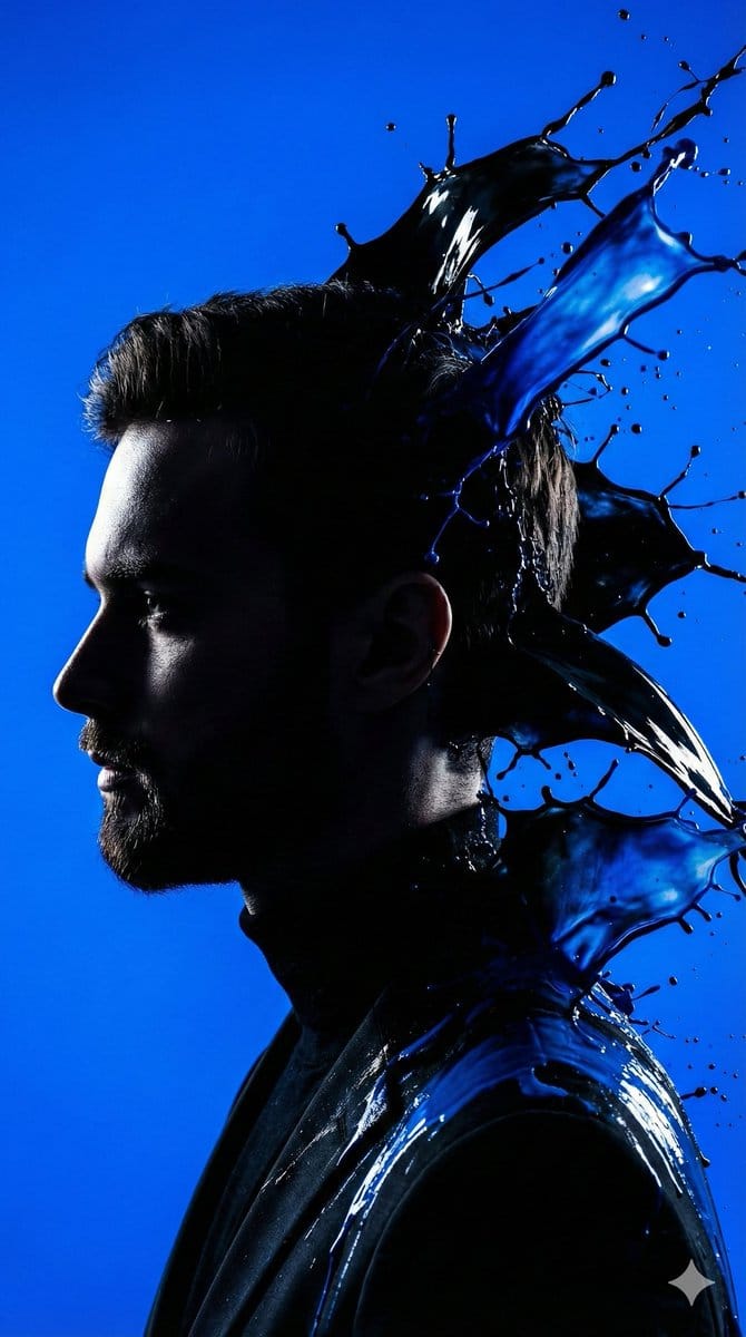 High-Contrast Silhouette with Paint Splashes Prompt - AI Generated Character Style Image Example