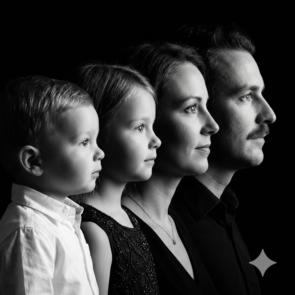 Preview image for High-Contrast Black and White Family Studio Portrait prompt