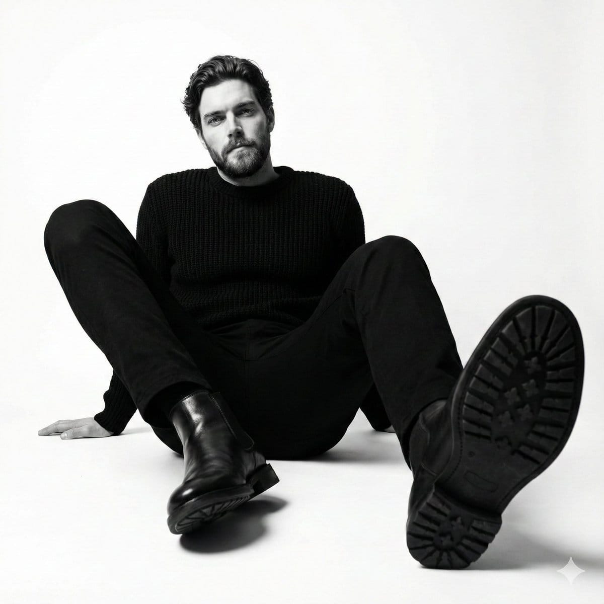 High-Contrast Black and White Fashion Photography - AI Generated Realistic Style Image Example
