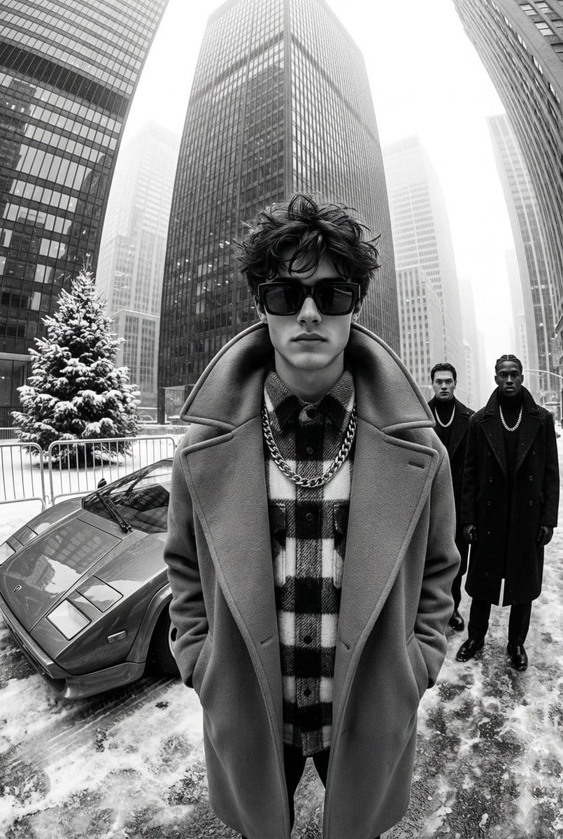 High-Contrast Black and White Street Fashion Editorial - AI Generated Realistic Style Image