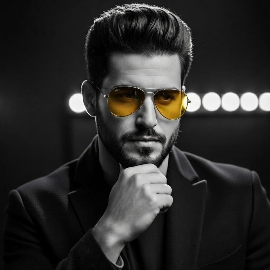 High-Contrast Cinematic Portrait of a Stylish Man - Prompt IA