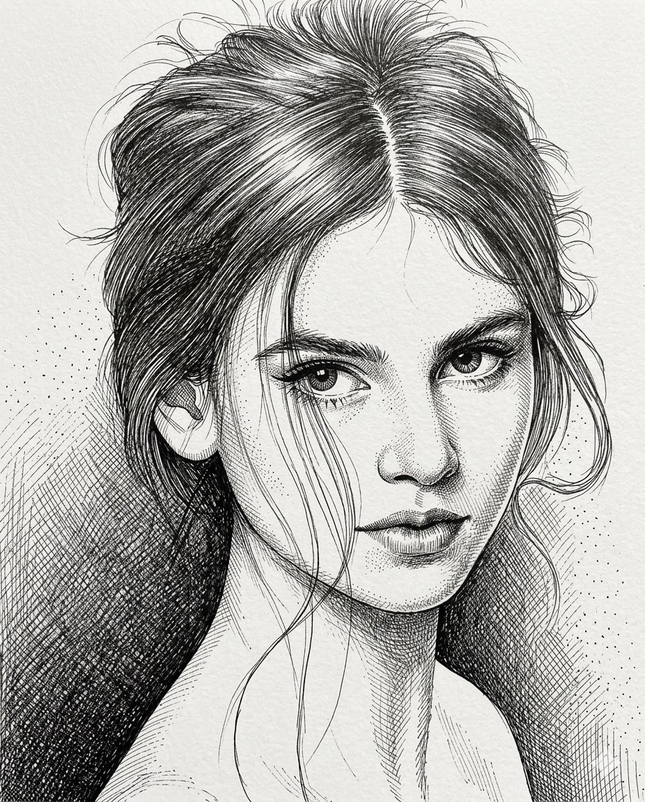 Preview image for High-Contrast Pen and Ink Portrait prompt