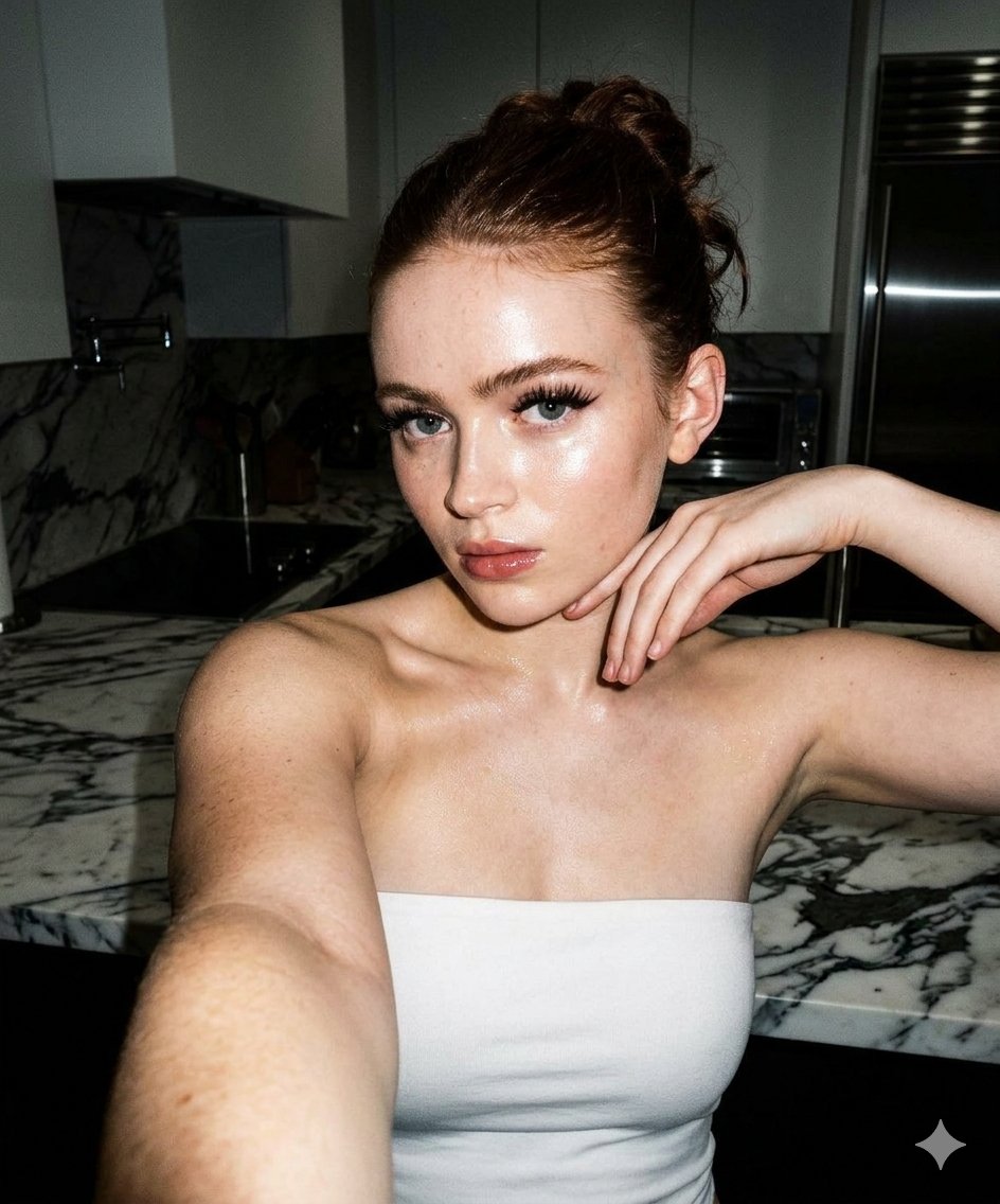 Preview image for High-Contrast Selfie Photo Prompt in Modern Kitchen prompt