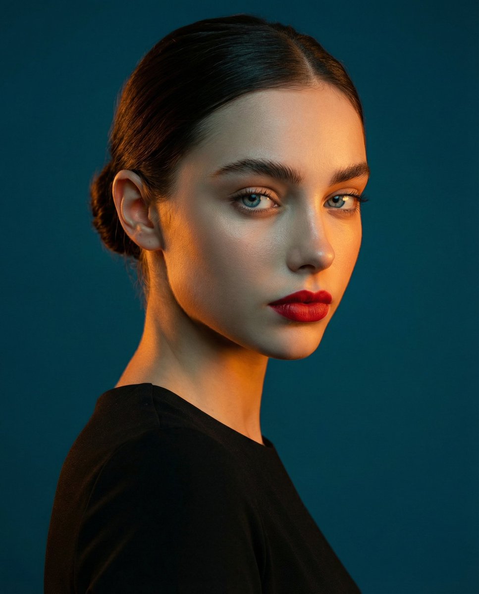 Preview image for High-Contrast Studio Portrait with Teal and Orange Light prompt