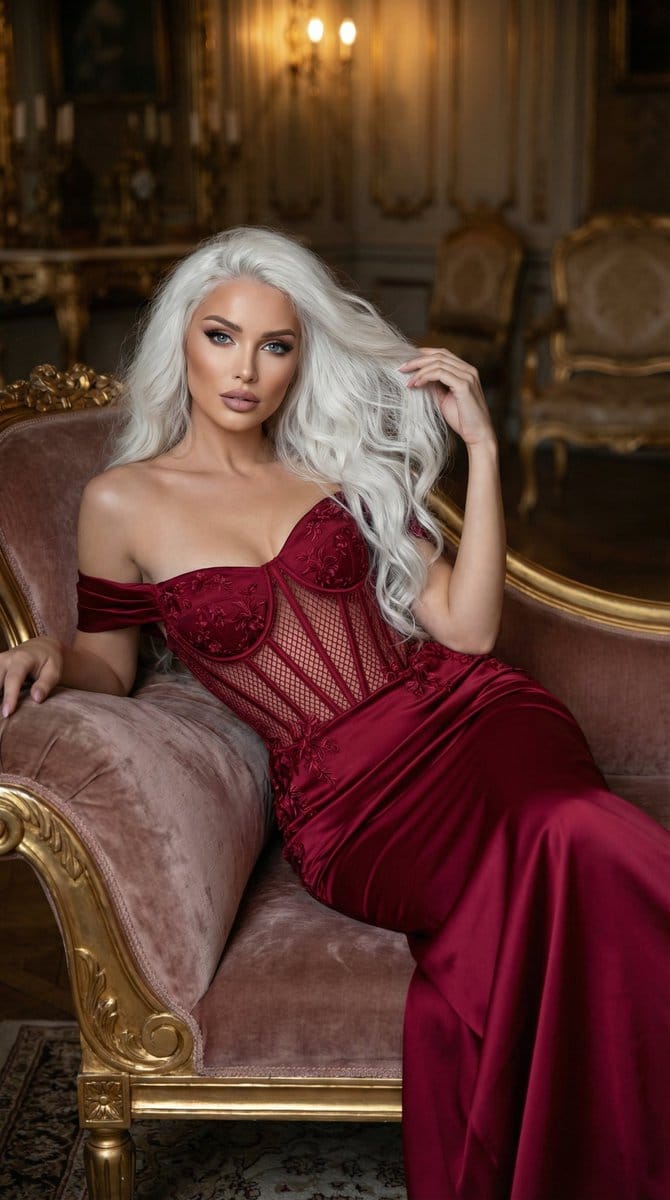 High-End Editorial Fashion in Embellished Gown - Prompt de IA