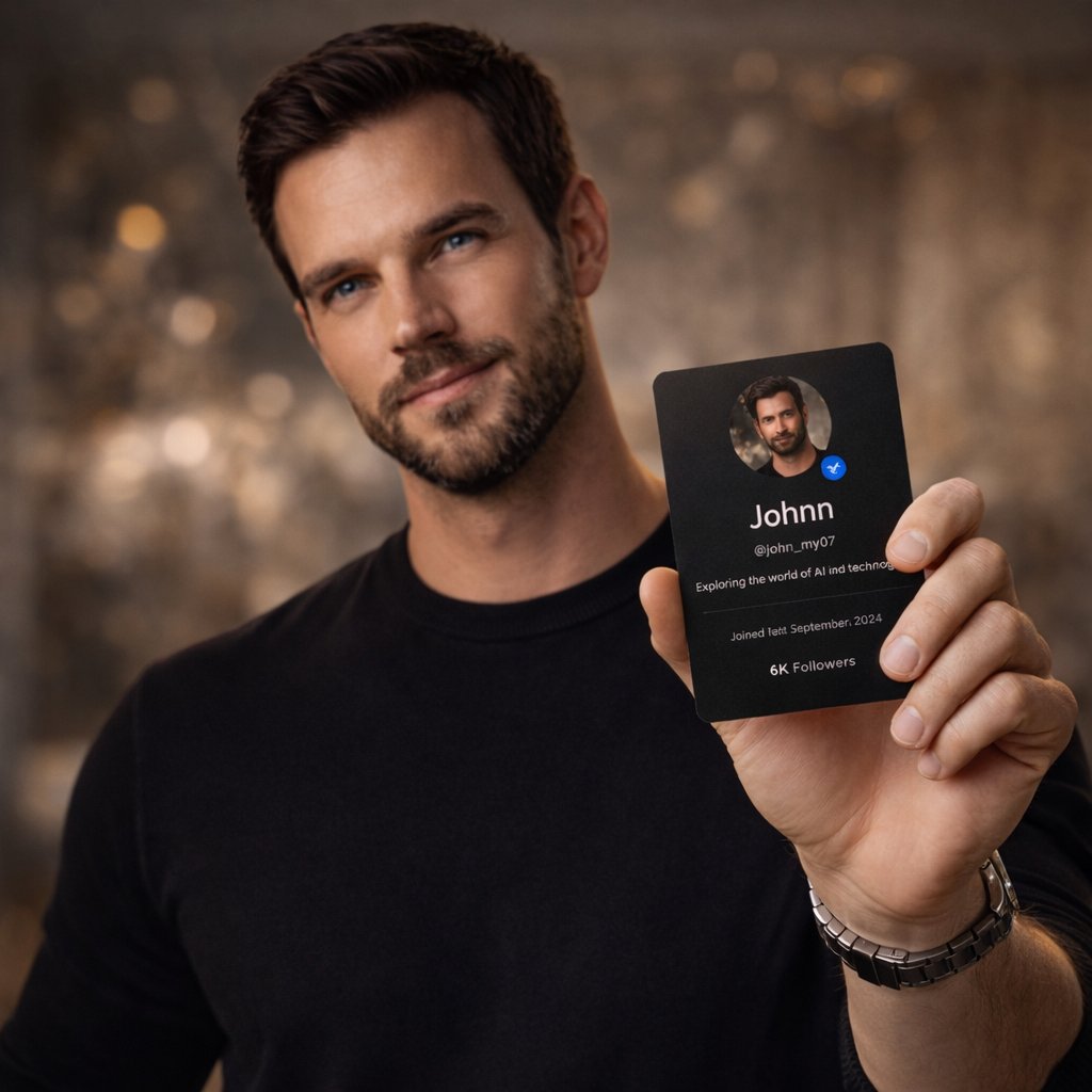 Preview image for High-End Editorial Photoshoot of a Social Media Profile Card prompt